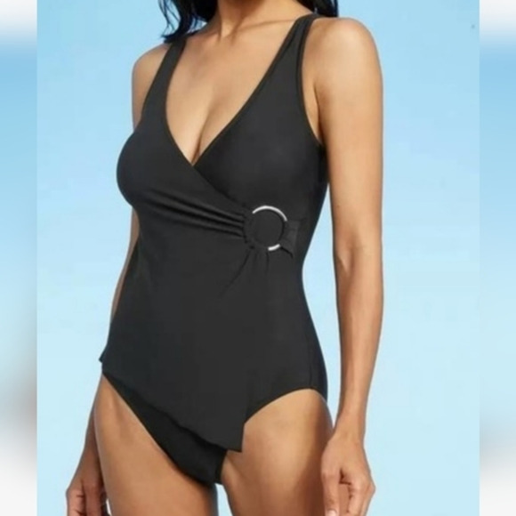 Aqua Green NWT Women's Black Ring One Piece Swimsuit Beach Vacation Size Small‎ - Picture 1 of 13